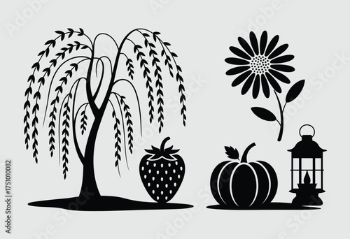 Set of four black silhouette illustrations scalable vector graphics for eps download silhouette vector illustration white background