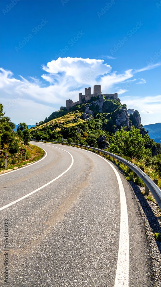 Fototapeta premium Winding road to a castle on a hill