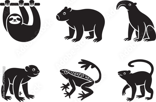 Cute animal icons for kids education and nature projects