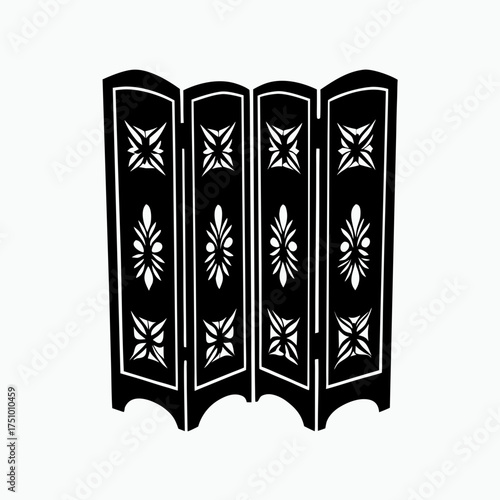 Chinese folding screen with floral patterns in traditional style  for Lunar New Year celebration  isolated on a white background