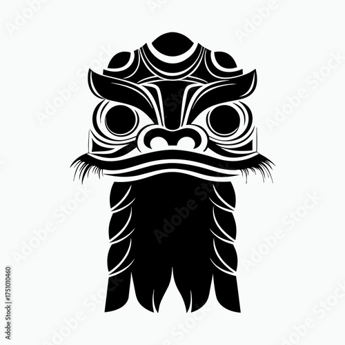 Lion dance costume illustration in black and white style for Lunar New Year  isolated on a white background