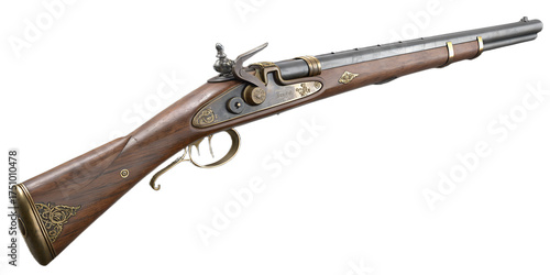 Antique Flintlock Musket – Historical Muzzleloader Rifle Side View PNG, Isolated