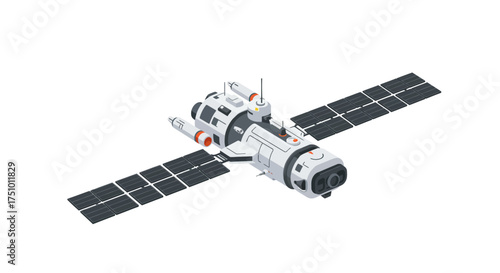 Isometric Satellite with Solar Panels for Space Exploration.