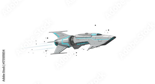 Futuristic Gray Spaceship with Blue Accents in Flight.