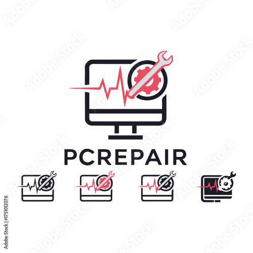 Professional Computer and Laptop Repair Logo Design Vector Template for Technology Service and IT Support Business