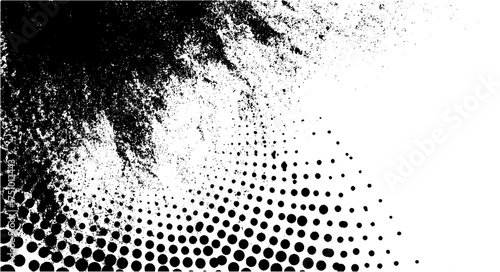 Black and white halftone texture with abstract grunge shapes for minimalist modern graphic art and poster backgrounds
