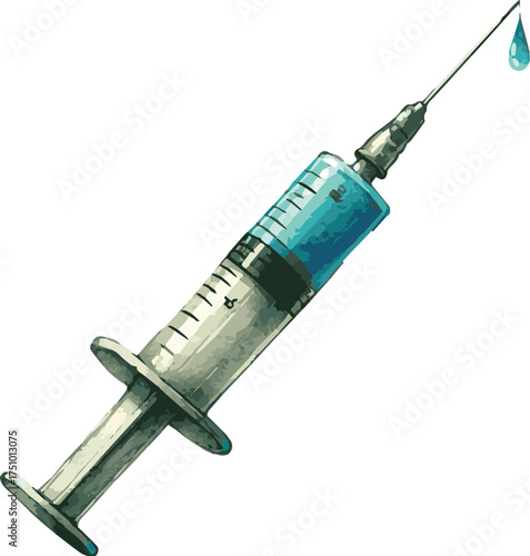A watercolor vector illustration of a syringe