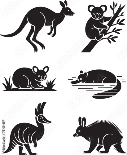 Cute Australian animals silhouette collection