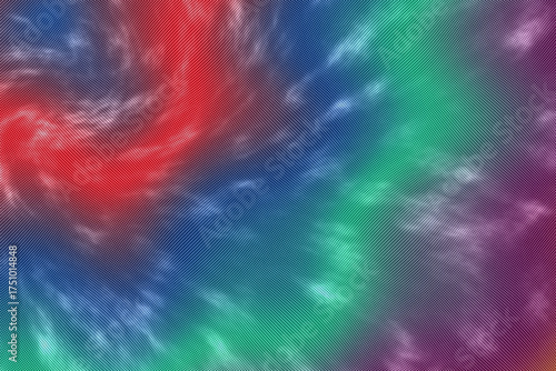 Abstract tie-dye swirl pattern with vibrant red, blue, green, and purple colors creating a psychedelic and artistic background, perfect for creative projects and vibrant designs