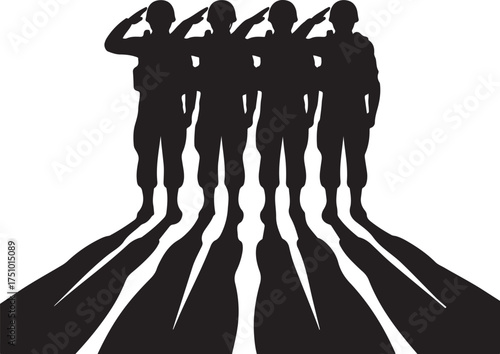 Soldiers salute honoring fallen heroes with strong shadows