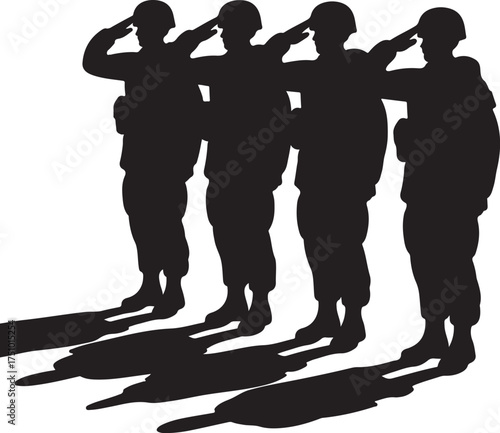 Soldiers salute casting shadows, representing honor and duty.