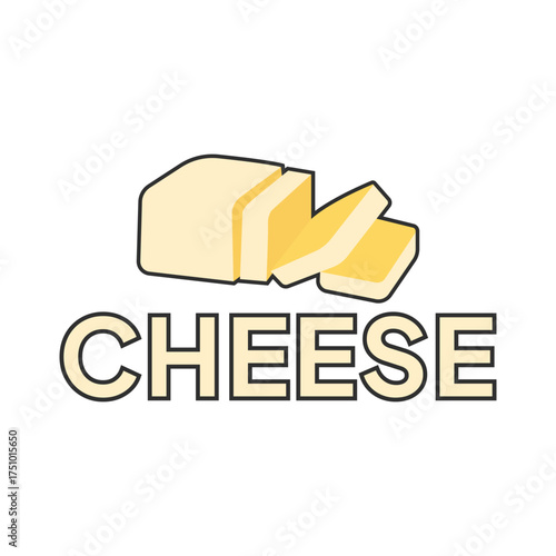 Vector yellow cheese bar with slices on white porcelain plate, organic farm nutrition. Fresh dairy milk product. Creamy healthy piece of tasty briquette.