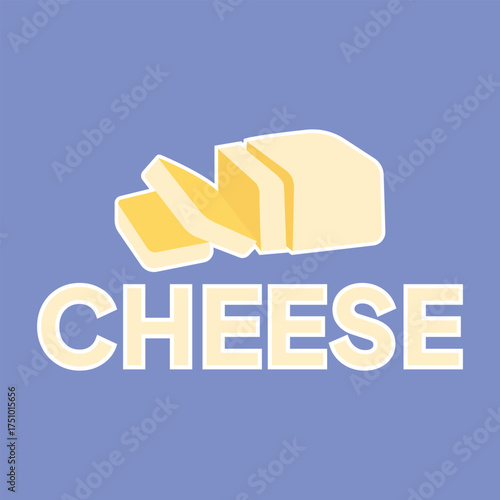 Vector yellow cheese bar with slices on white porcelain plate, organic farm nutrition. Fresh dairy milk product. Creamy healthy piece of tasty briquette.