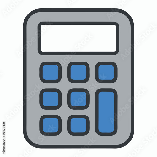 Illustration of a gray calculator with blue buttons, a common tool for performing mathematical calculations and financial analysis