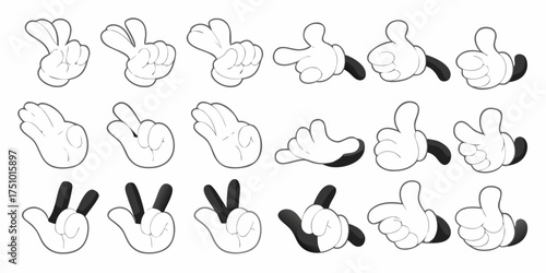 Collection of cartoon hands showing various gestures like thumbs up and peace signs