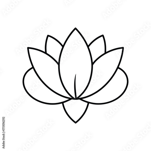 Elegant lotus flower outline, a symbol of purity, enlightenment, and rebirth, perfect for spiritual or wellnessthemed designs