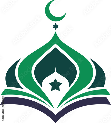 Elegant islamic mosque dome crescent moon star symbol religious architecture art design. 