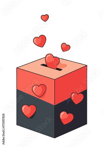 Giving Love Flat Vector Hearts for Donation Box