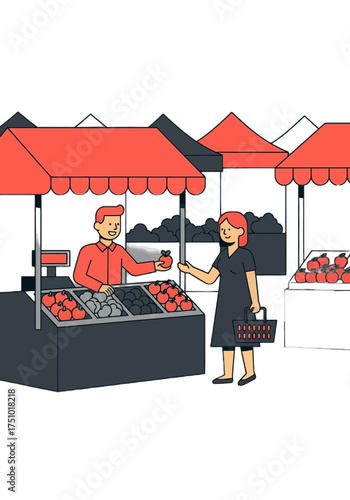 Flat Vector Illustration of Vendor Selling Apples at Market