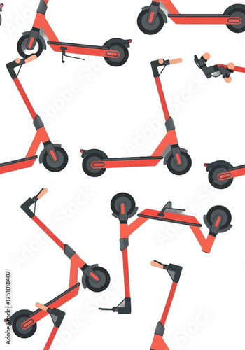 Seamless Pattern of Modern Flat Electric Scooters