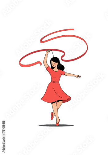 Graceful Flat Vector Illustration of a Ribbon Dancer