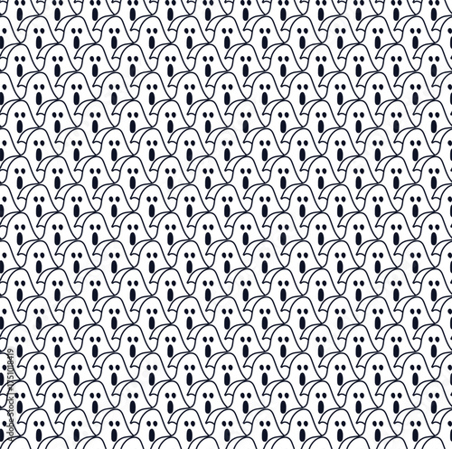 Minimal seamless pattern with cute ghost outlines on white background. Perfect for Halloween fabric, spooky wrapping paper, party decor, kids crafts, and digital prints.