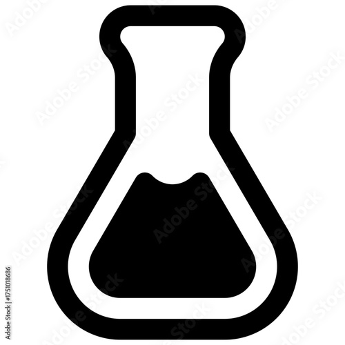 Erlenmeyer flask. Outlined stroke vector icon with black-filled details.