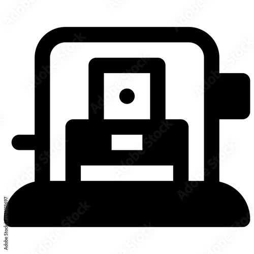 Microtome. Outlined stroke vector icon with black-filled details.