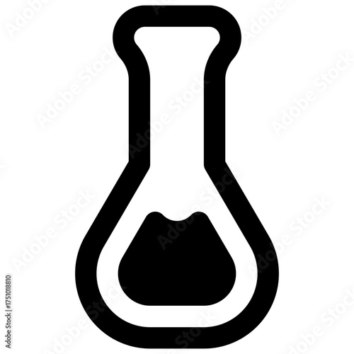 Volumetric flask. Outlined stroke vector icon with black-filled details.