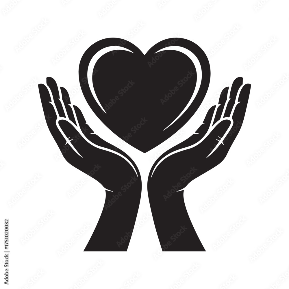 Obraz premium Hands Holding Heart Icon Symbol Support Love Care Charity Vector