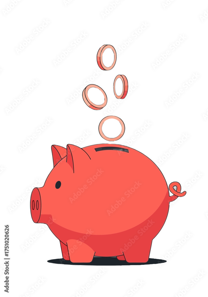 Obraz premium Cute Flat Vector Illustration of Piggy Bank Saving Coins