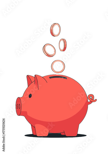 Cute Flat Vector Illustration of Piggy Bank Saving Coins