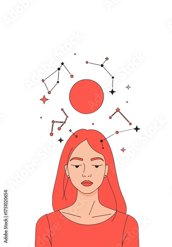 Flat Design Woman With Cosmic Astrological Symbols