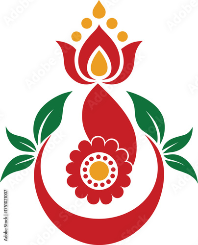 kolka motif with floral crown and paisley tail vector illustration