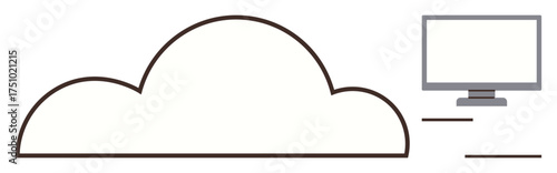 Cloud shape connected to monitor via abstract data lines. Ideal for cloud technology, data sharing, remote work, IT services, innovation, networking, simple flat metaphor
