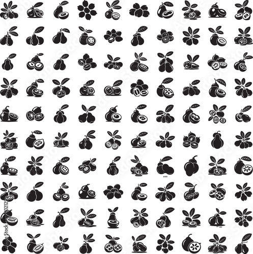 Ackee fruit silhouette vector set