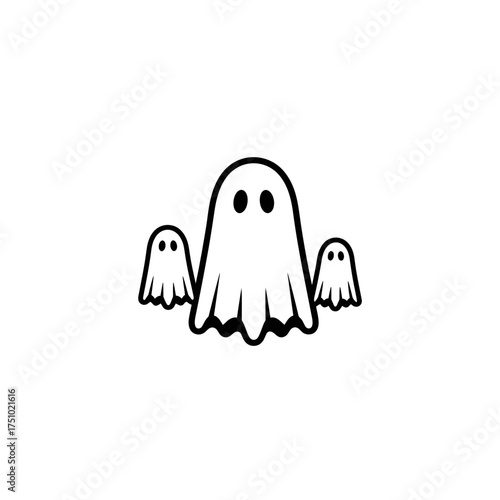 A trio of ethereal entities casting shadows in a minimalist ghostly composition for halloween