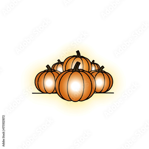 Autumnal bounty illustration showcasing stacked pumpkins with warm glow creating serene atmosphere
