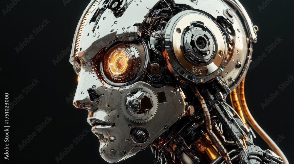 Fototapeta premium Futuristic steampunk robot with gears and intricate mechanical features