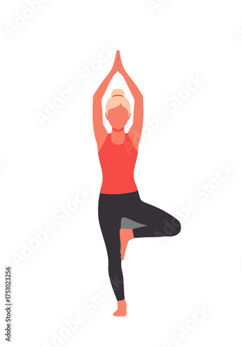 Minimalist Flat Vector Woman in Yoga Tree Pose