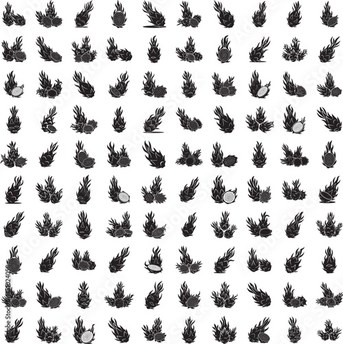 Dragon fruit silhouette vector set isolated on white background