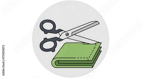 Scissors cutting fabric - sewing and crafting illustration for creative projects.