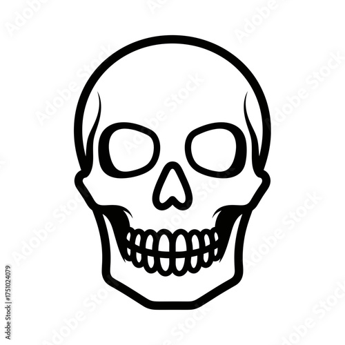 Stylized cranium depiction featuring strong lines, presenting symbolic imagery of mortality