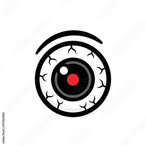 Stylized Eyeball Icon with Red Pupil, Veins, and Dramatic Curved Brow Expression