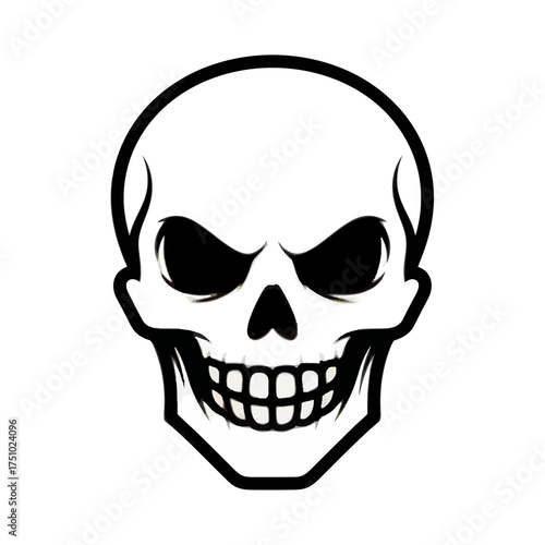 Stylized skull illustration featuring bold outlines and stark contrast invoking mortality