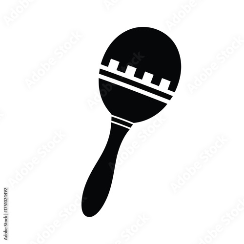Simple black silhouette of a maraca on a white background