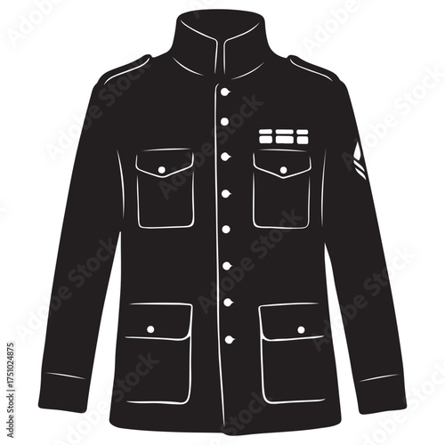 Black and White Military Uniform Illustration Detailed Design for Graphics and Design Projects Great for Emblems or Patches