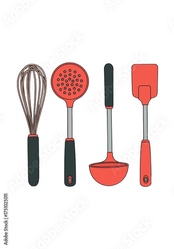 Flat Vector Illustration of Basic Kitchen Utensils