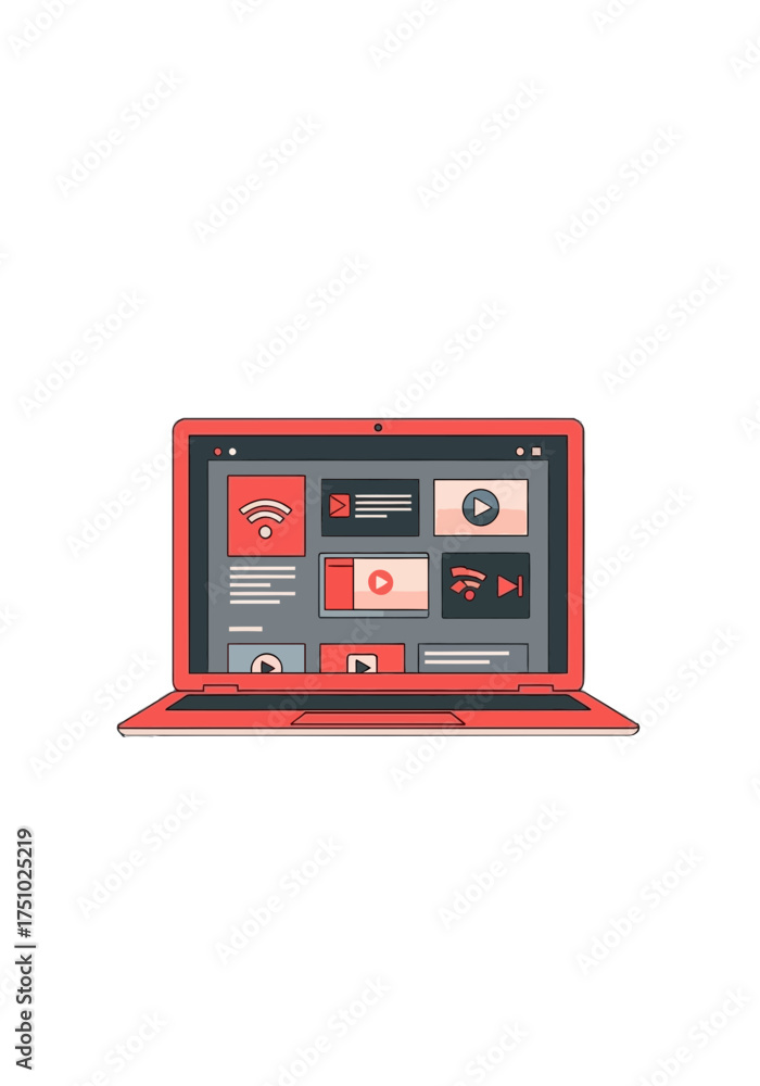Obraz premium Modern Flat Vector Laptop Displaying Online Media Content