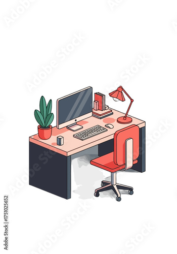 Modern Isometric Workspace Home Office Desk Setup